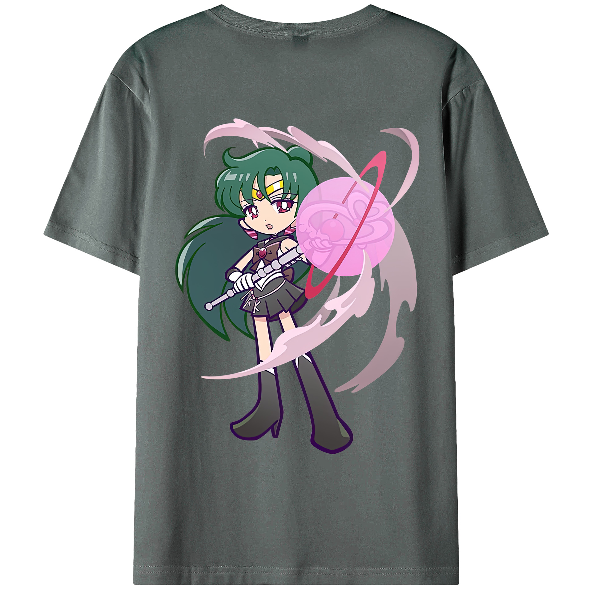 （画像用） 美少女戦士セーラームーン 冥王せつな Sailor Moon Meiou Setsuna 綿100％ メンズ半袖Tシャツ（バックプリント） 通気性